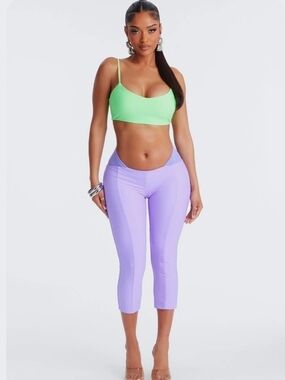 Lilac High-Waist Cropped Ponte Pants